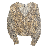 DIVIDES Womens Printed Top Brown V-Neck Long Sleeve Animal Print XS