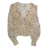 DIVIDES Womens Printed Top Brown V-Neck Long Sleeve Animal Print XS