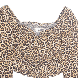 H&M Womens Printed Top Brown Long Sleeve Viscose Animal Print L