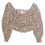 H&M Womens Printed Top Brown Long Sleeve Viscose Animal Print L