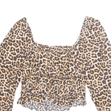 H&M Womens Printed Top Brown Long Sleeve Viscose Animal Print L