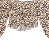H&M Womens Printed Top Brown Long Sleeve Viscose Animal Print L