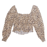 H&M Womens Printed Top Brown Long Sleeve Viscose Animal Print L