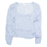 H&M Womens Printed Blouse Blue Long Sleeve Viscose Floral M