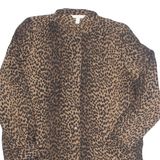 H&M Womens Printed Blouse Brown Long Sleeve Animal Print S