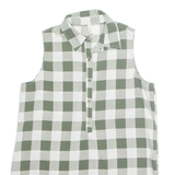 CHICOREE Womens Printed Shirt Green Collared Sleeveless Check M