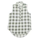 CHICOREE Womens Printed Shirt Green Collared Sleeveless Check M