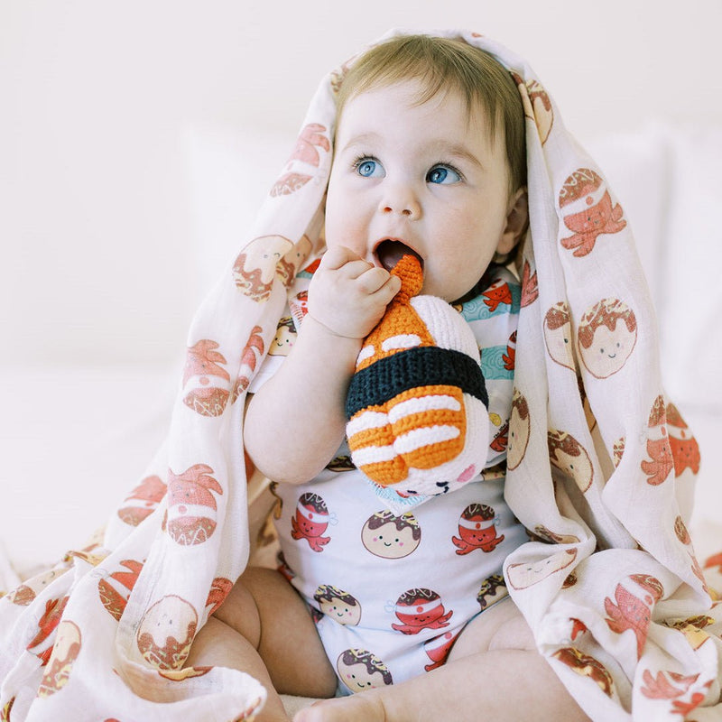 the wee bean organic cotton bamboo swaddles in takoyaki taste of japan