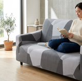 Anyseat White Gray Geometric Style Sofa Cover – Stretchable Slipcover for Living Room Chair Protection