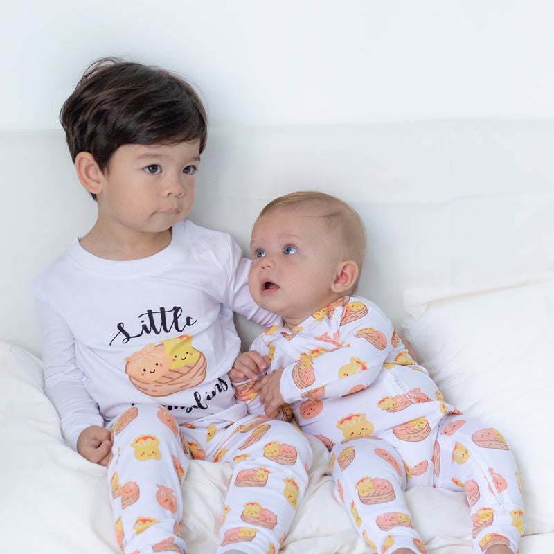 the wee bean organic bamboo pajamas PJs in dim sum sibling matcing