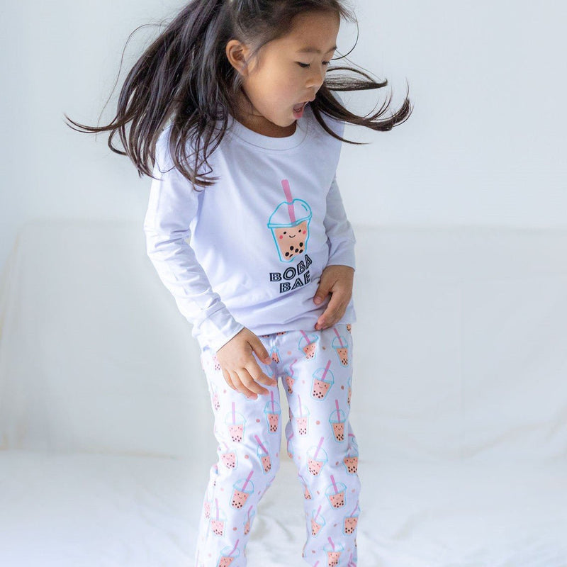 cute child in the wee bean boba bae bamboo pajamas