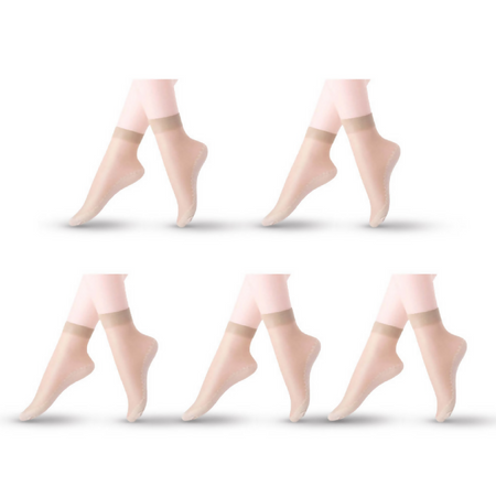 Anyfootwear 10 Pairs Free Size Women Fashion Socks High Quality Velvet Silk Breathable Soft Cotton Bottom Moisture Wicking Non-Slip Spring Summer Beige