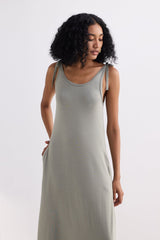 Tie-Detail Maxi Dress in Light Olive