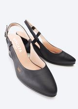 Tivoli Black Leather Slingback Women Closed Toe Wedge Shoes