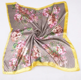 Anyyou Fashion Premium Satin Square Scarf – Elegant Floral Yellow Silk-Feel Neckwrap for Women