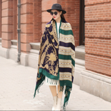 Anyyou 100% Merino Wool Green Archeologic Silk Satin Large Winter Scarf Pashmina Shawl Bandana Perfect For Women Ladies Fashion Style