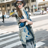 Anyyou 100% Pure Merino Wool Blue Tiki Pattern Stylish Poncho Winter Large Scarf With Trendy Pashmina Shawl Bandana For Womenfashion Design