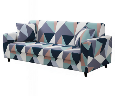 Anyseat 4-Seater Sofa Cover – Blue White Geometric Style Slipcover for Living Room Chair Protection