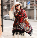 Anyyou 100% Pure Merino Wool Poncho Scarf for Women – Red Stained Pattern Oversized Winter Pashmina Shawl Wrap