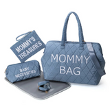 Anymom Mommy Diaper Bag Blue Handbag 5 pcs set with Portable Changing Pad Adjustable and Removable Strap Diamond Pattern Maternity Bag