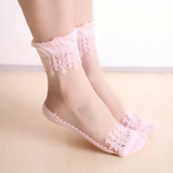 Anyfootwear 5 Pairs Size 5-9 Fashion Socks Summer Lace Embroidery Breathable Silk Transparent Glass Crystal Stretch for Women Pink
