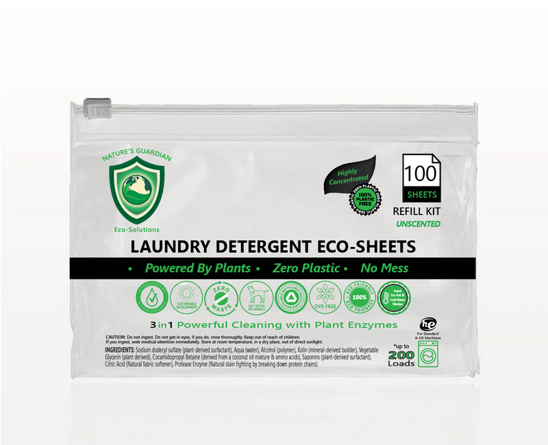 100 CT. REFILL Kit, Ultra Concentrated, Chemical-Free, Laundry Detergent Eco-Sheets | Unscented & Naturally Scented Options