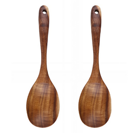 Anygleam Brown 2pcs Wooden Spoon Ladle Kitchen Tableware