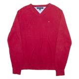TOMMY HILFIGER Mens Jumper Red V-Neck Tight Knit M