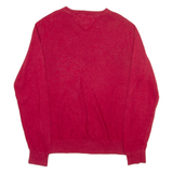 TOMMY HILFIGER Mens Jumper Red V-Neck Tight Knit M