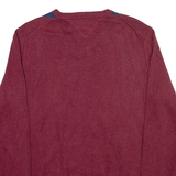 TOMMY HILFIGER Mens Patterned Jumper Maroon Argyle V-Neck Tight Knit M