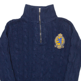 POLO RALPH LAUREN Womens Jumper Blue 1/4 Zip Cable Knit S