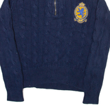 POLO RALPH LAUREN Womens Jumper Blue 1/4 Zip Cable Knit S