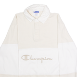 CHAMPION Mens Polo Shirt Beige Colourblock Long Sleeve M