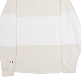 CHAMPION Mens Polo Shirt Beige Colourblock Long Sleeve M
