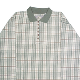 BLUE JEANS Mens Polo Shirt Cream 90s Check Long Sleeve L