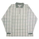 BLUE JEANS Mens Polo Shirt Cream 90s Check Long Sleeve L