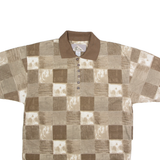 BLUE JEANS Mens Polo Shirt Brown 90s Check M