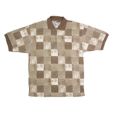 BLUE JEANS Mens Polo Shirt Brown 90s Check M
