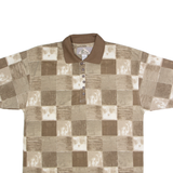BLUE JEANS Mens Polo Shirt Brown 90s Check M