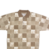 BLUE JEANS Mens Polo Shirt Brown 90s Check M