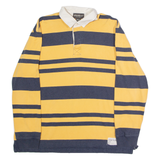 EDDIE BAUER Mens Polo Shirt Yellow 90s Striped Long Sleeve L