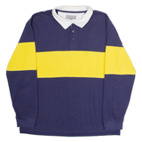 GREY THREADS Mens Polo Shirt Blue 90s Colourblock Long Sleeve L