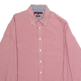 TOMMY HILFIGER Custom Fit Mens Shirt Red Gingham Long Sleeve L