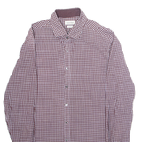CALVIN KLEIN Slim Fit Mens Shirt Maroon Gingham Long Sleeve M