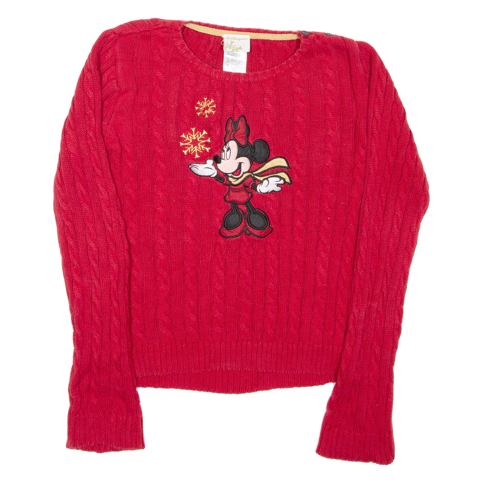 DISNEY Minnie Mouse Womens Jumper Red Crew Neck Cable Knit L