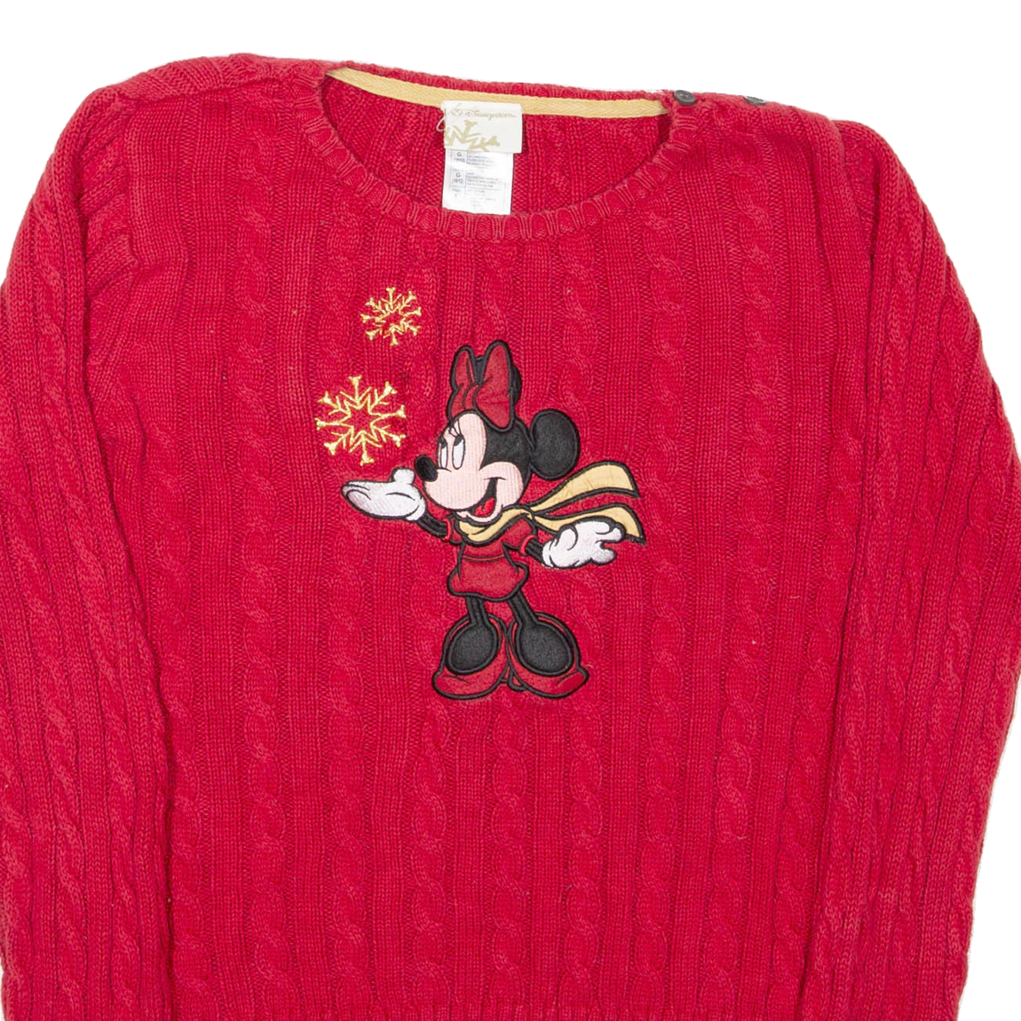 DISNEY Minnie Mouse Womens Jumper Red Crew Neck Cable Knit L