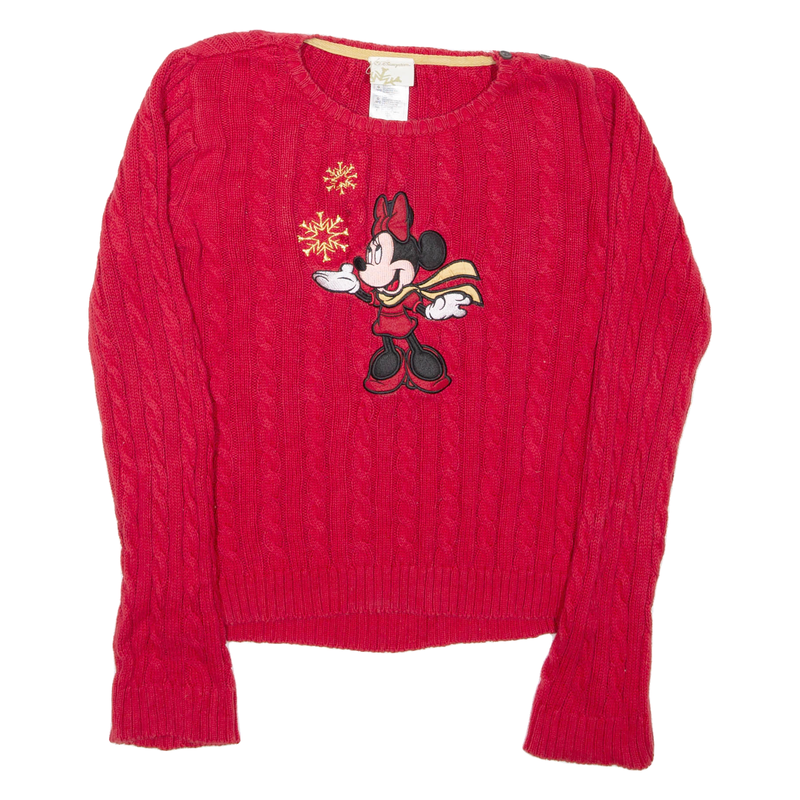 DISNEY Minnie Mouse Womens Jumper Red Crew Neck Cable Knit L