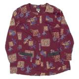 Womens Printed Blouse Maroon Long Sleeve Crazy Pattern UK 16
