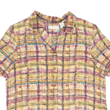LIZ CLAIBORNE Womens Printed Blouse Brown V-Neck Silk Check UK 10