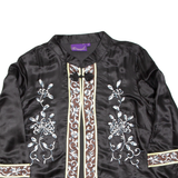 INDISKA Womens Printed Blouse Black V-Neck 3/4 Sleeve Silk Floral M